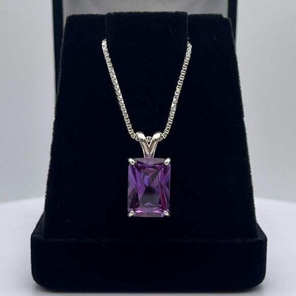 Gorgeous 8ct Emerald Cut Alexandrite Necklace Color Change Alexandrite Sapphire - Picture 2 of 6
